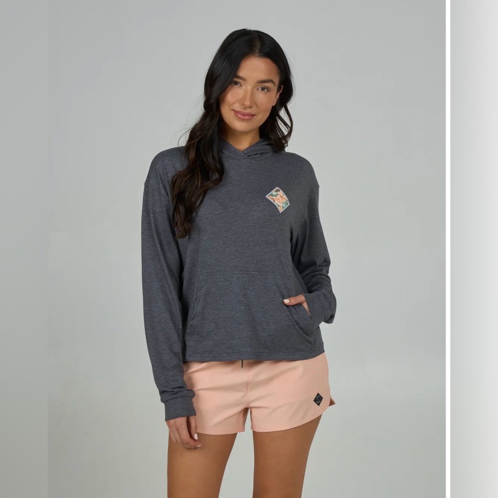Salty Crew Gray Tech hoody with Floral Patch